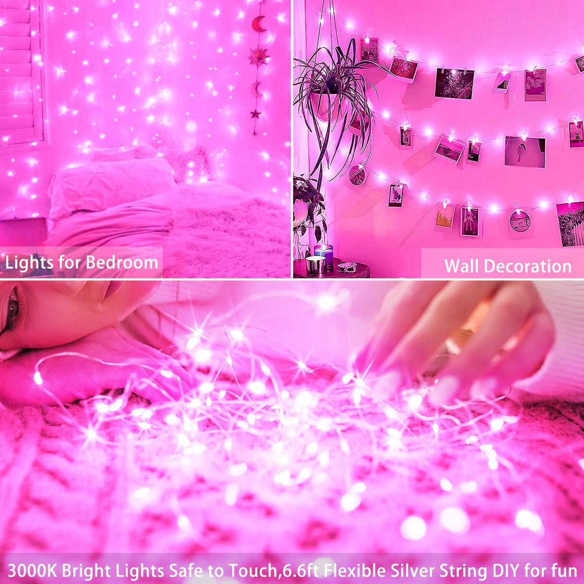 15 Packs 20 Led Pink Fairy String Lights Battery Operated 6.6ft Silver Wire Firefly Starry Lights Waterproof for Bedroom DIY Table Bottle Wedding Valentine's Day Party Decor