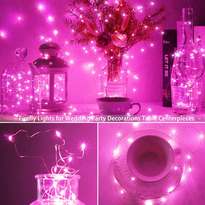15 Packs 20 Led Pink Fairy String Lights Battery Operated 6.6ft Silver Wire Firefly Starry Lights Waterproof for Bedroom DIY Table Bottle Wedding Valentine's Day Party Decor
