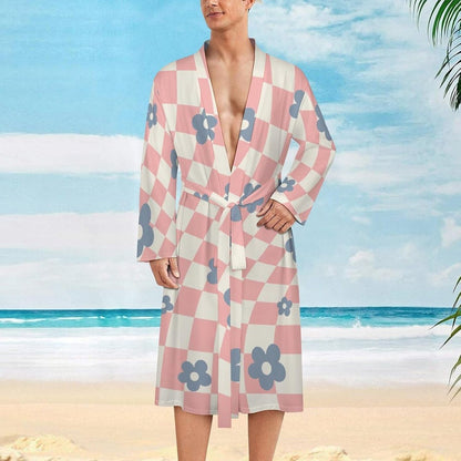 Pink Pineapple Polyester Four-Way Stretch Bathrobe，Adjustable Tie, Quick-Drying And Custom Pattern, Ideal