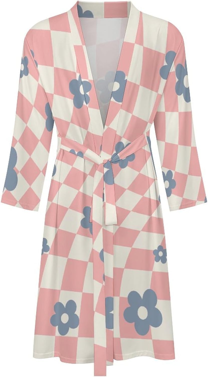 Pink Pineapple Polyester Four-Way Stretch Bathrobe，Adjustable Tie, Quick-Drying And Custom Pattern, Ideal