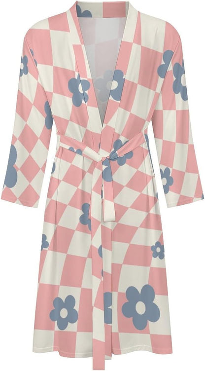 Pink Pineapple Polyester Four-Way Stretch Bathrobe，Adjustable Tie, Quick-Drying And Custom Pattern, Ideal