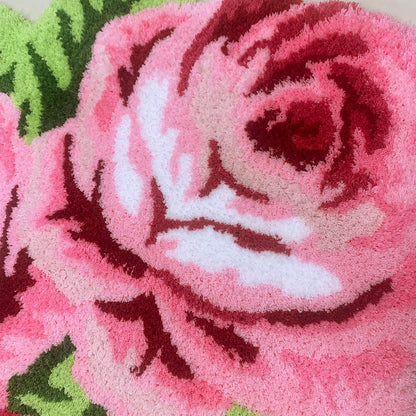 3 Rose Shaped Rug Pink Roses Area Rug Shaggy Bath Mat Anti-Slip Mat Personalized Custom Carpets Doormat Bathroom Rug Super Water Absorbent, Machine Washable