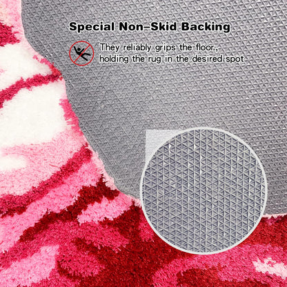 3 Rose Shaped Rug Pink Roses Area Rug Shaggy Bath Mat Anti-Slip Mat Personalized Custom Carpets Doormat Bathroom Rug Super Water Absorbent, Machine Washable