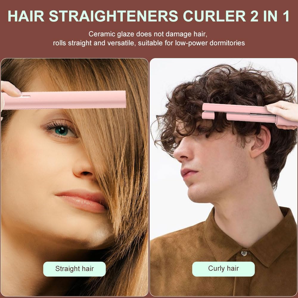 USB Mini Hair Straightener, 2 in 1 Travel Flat Iron for Short Hair