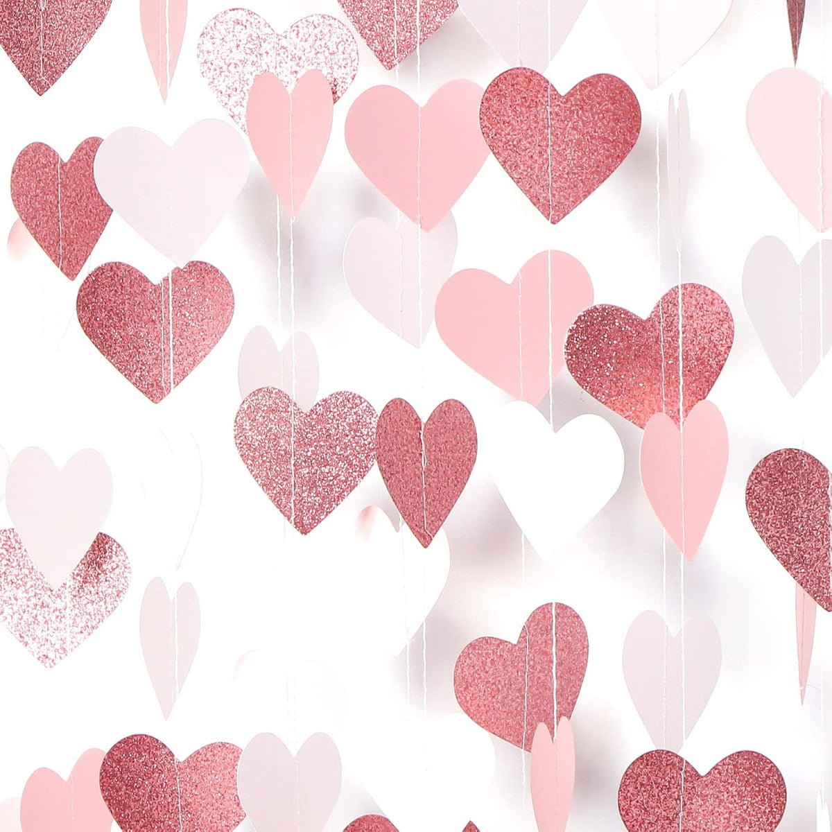 Rose-Gold Pink Party-Decorations Heart Garland Streamers - 52Ft Bachelorette Engagement Hanging Paper Banner,Valentines Day Bridal Shower Wedding Birthday Party Bunting