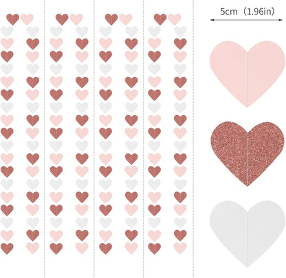 Rose-Gold Pink Party-Decorations Heart Garland Streamers - 52Ft Bachelorette Engagement Hanging Paper Banner,Valentines Day Bridal Shower Wedding Birthday Party Bunting