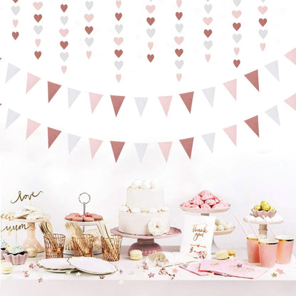 Rose-Gold Pink Party-Decorations Heart Garland Streamers - 52Ft Bachelorette Engagement Hanging Paper Banner,Valentines Day Bridal Shower Wedding Birthday Party Bunting