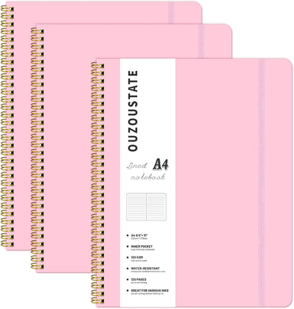 Hardcover Spiral A4 Lined Pink Notebook for Work 8.5" x 11"