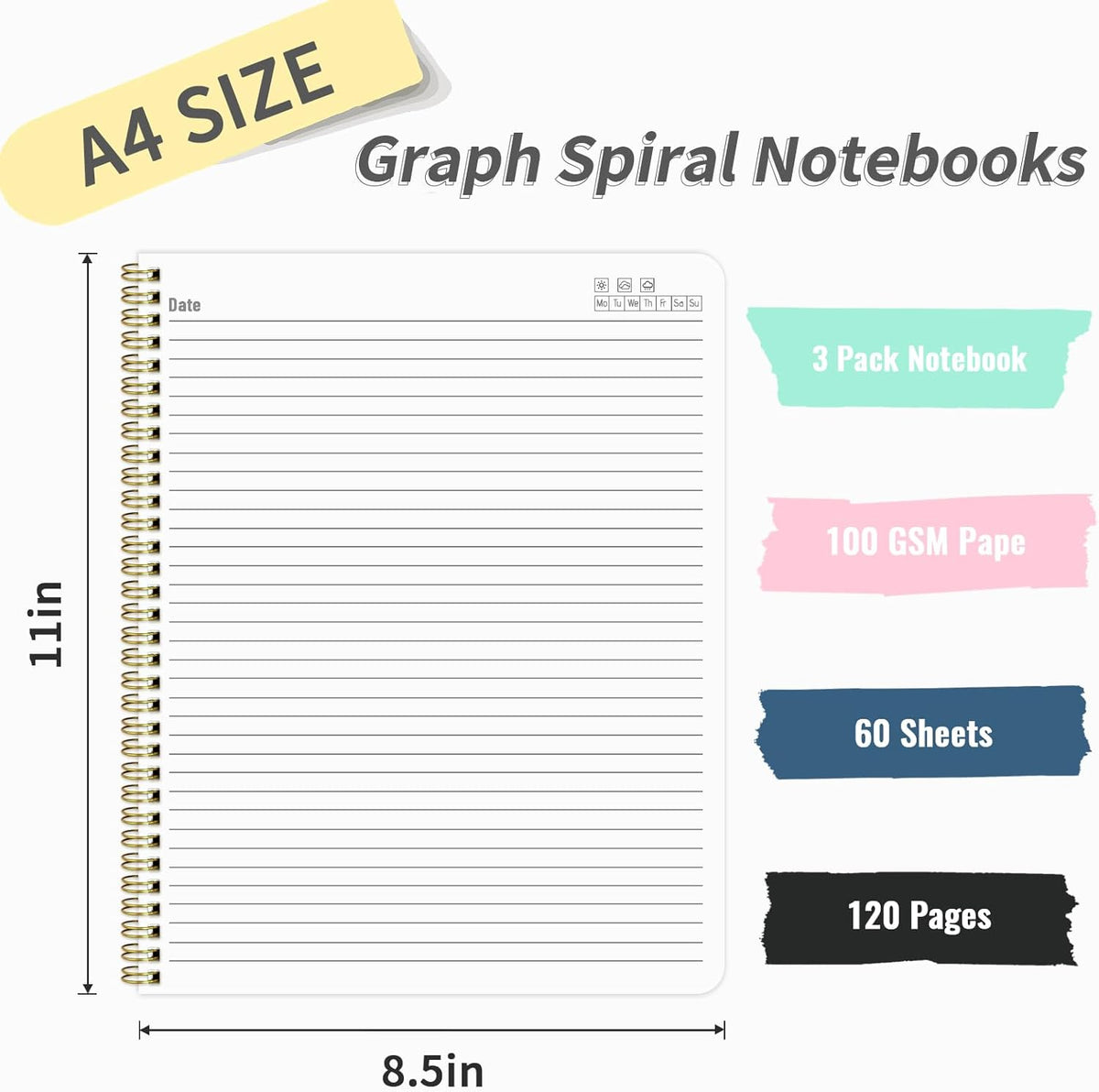 Hardcover Spiral A4 Lined Pink Notebook for Work 8.5" x 11"