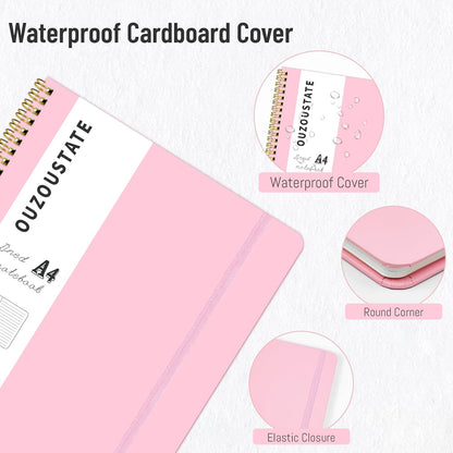 Hardcover Spiral A4 Lined Pink Notebook for Work 8.5" x 11"