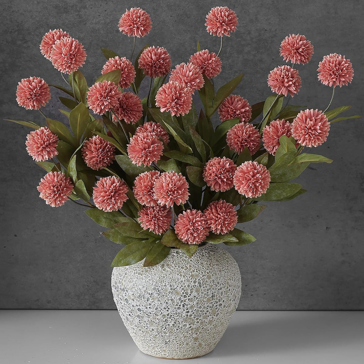 6 Pcs 27"Artificial Pompon Mum Silk Flower Stems for Vase (Dusty Pink)