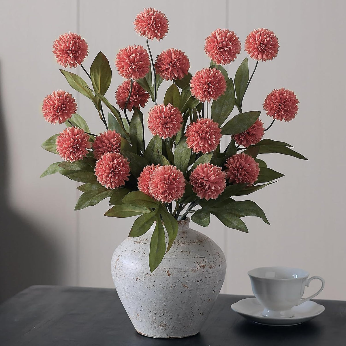 6 Pcs 27"Artificial Pompon Mum Silk Flower Stems for Vase (Dusty Pink)