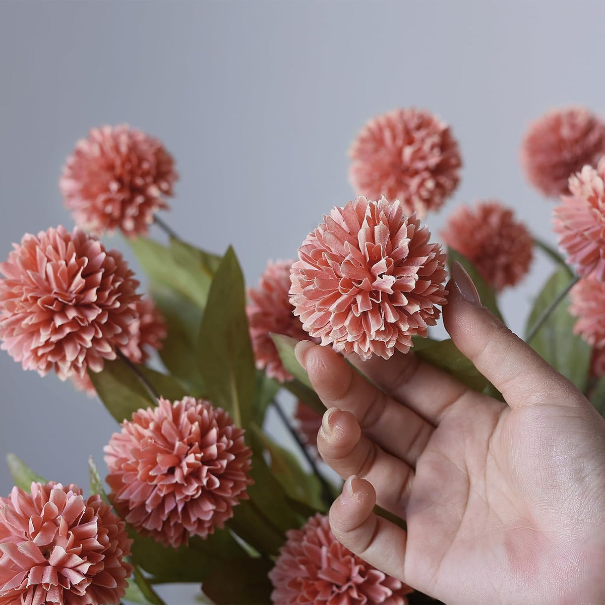 6 Pcs 27"Artificial Pompon Mum Silk Flower Stems for Vase (Dusty Pink)