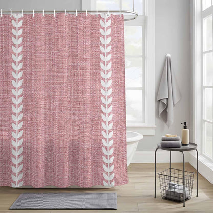 Romantic Pink Linen Texture Waterproof Shower Curtain with Rustproof Grommets Bathroom Curtain 72x84in, White Braided Leaves Shower Curtains Hotel Luxury Quality