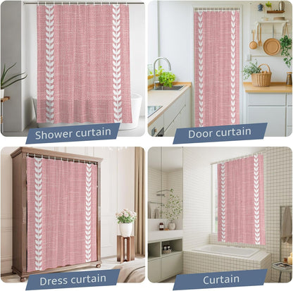 Romantic Pink Linen Texture Waterproof Shower Curtain with Rustproof Grommets Bathroom Curtain 72x84in, White Braided Leaves Shower Curtains Hotel Luxury Quality