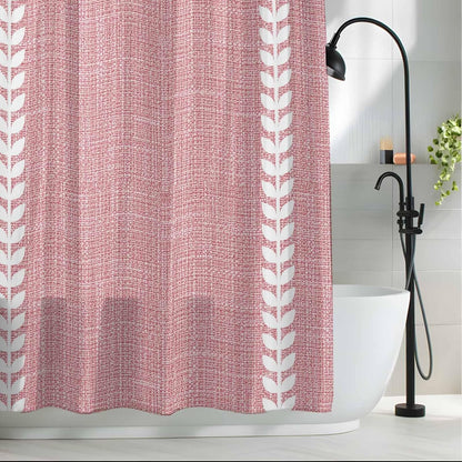 Romantic Pink Linen Texture Waterproof Shower Curtain with Rustproof Grommets Bathroom Curtain 72x84in, White Braided Leaves Shower Curtains Hotel Luxury Quality