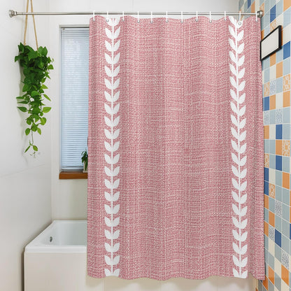 Romantic Pink Linen Texture Waterproof Shower Curtain with Rustproof Grommets Bathroom Curtain 72x84in, White Braided Leaves Shower Curtains Hotel Luxury Quality