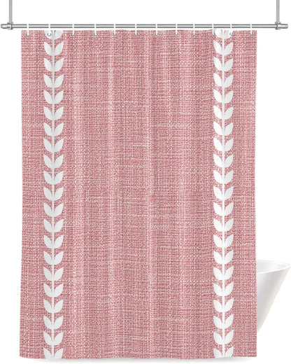 Romantic Pink Linen Texture Waterproof Shower Curtain with Rustproof Grommets Bathroom Curtain 72x84in, White Braided Leaves Shower Curtains Hotel Luxury Quality