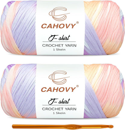 2 Pack T-Shirt Yarn Crochet Yarn for Beginner Crochet Bags/Basket/Coaster,400g/110yds High Elastic Polyester Thick Tshirt Pink&Purple