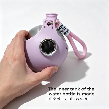 Dog Water Bottle for Walking Pet Water Bottle with Foldable Silicone Drinking Bowl 304 Stainless Steel Portable Dog Water Dispenser for Small Medium Dogs Cats Hiking Travel (Pink)