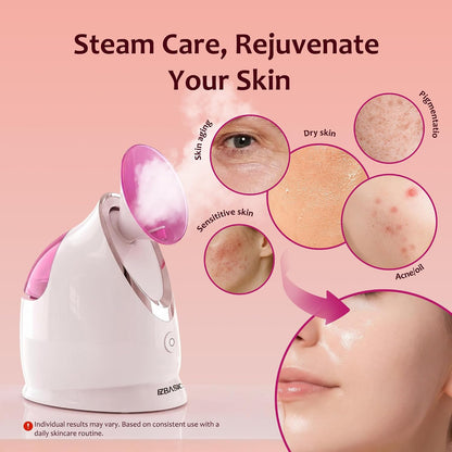 Facial Steamer, Nano Ionic Warm Mist for Facial Deep Cleaning Pink