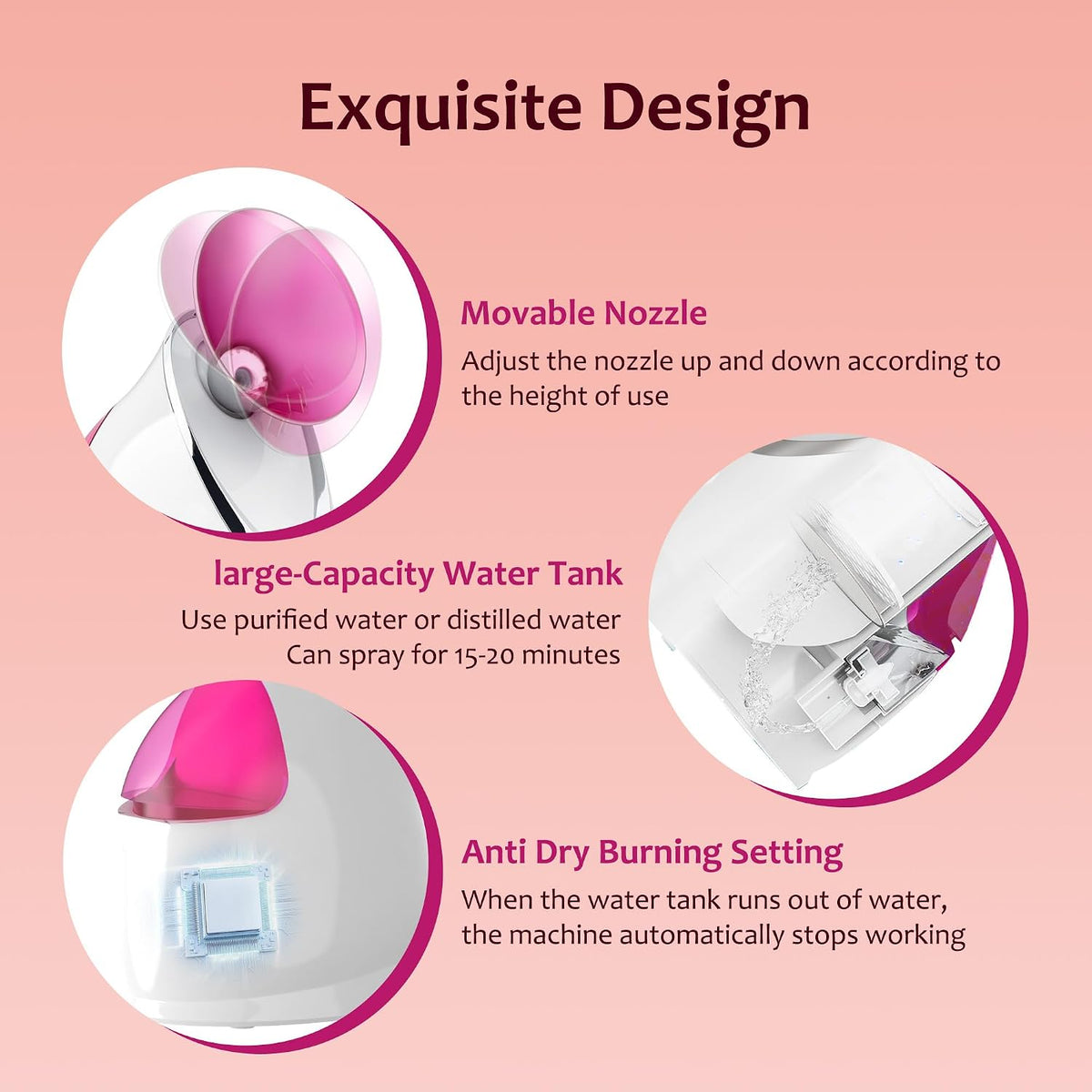 Facial Steamer, Nano Ionic Warm Mist for Facial Deep Cleaning Pink