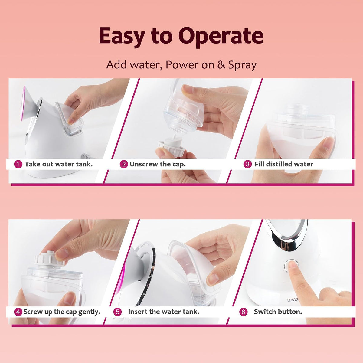 Facial Steamer, Nano Ionic Warm Mist for Facial Deep Cleaning Pink
