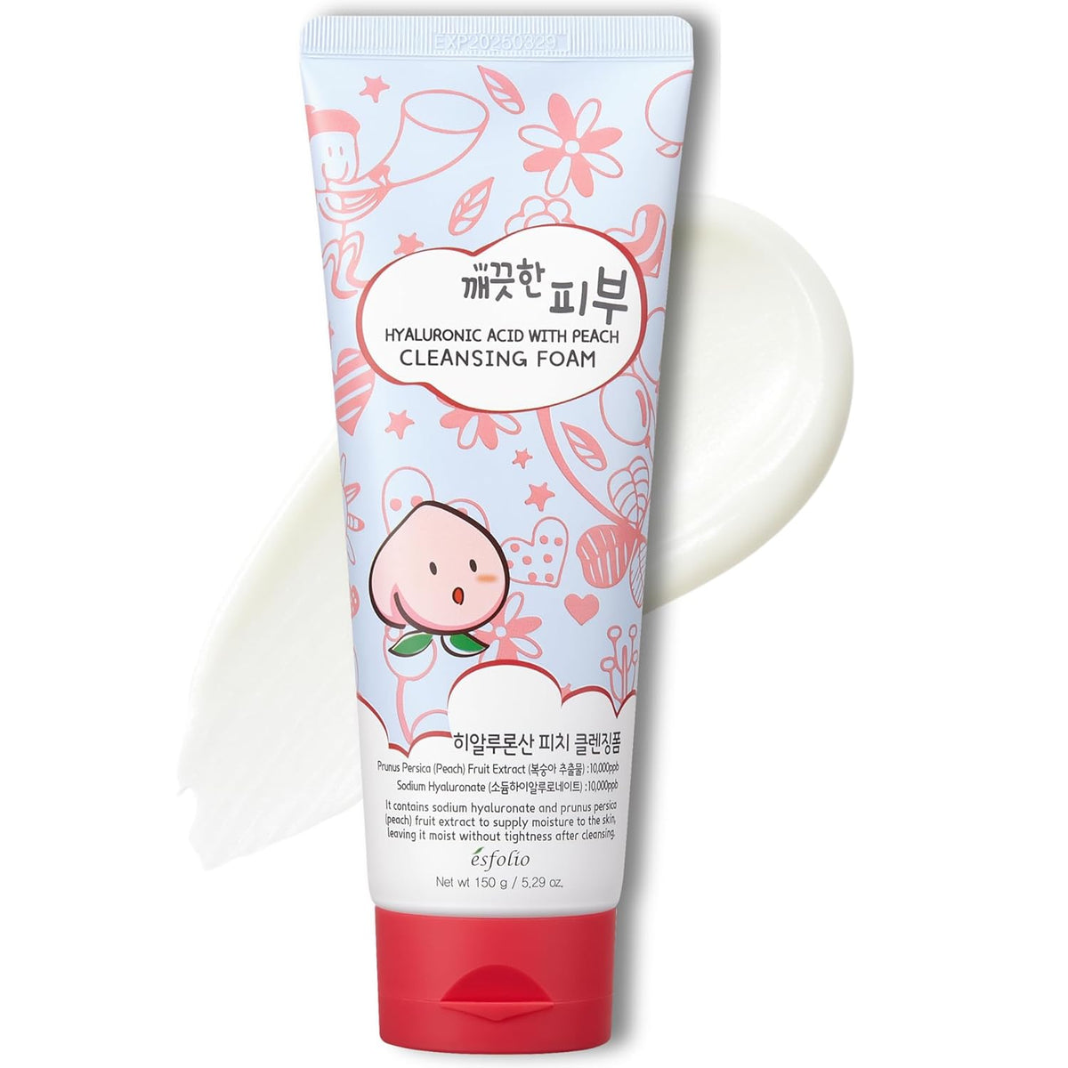 Hyaluronic Acid with Peach Cleansing Foam Face Wash – Moisturizing Facial Cleanser – Gently Removes Dirt, Oil & Impurities – Soft Creamy Foam with Hydrating Formula (5.29oz -150g)