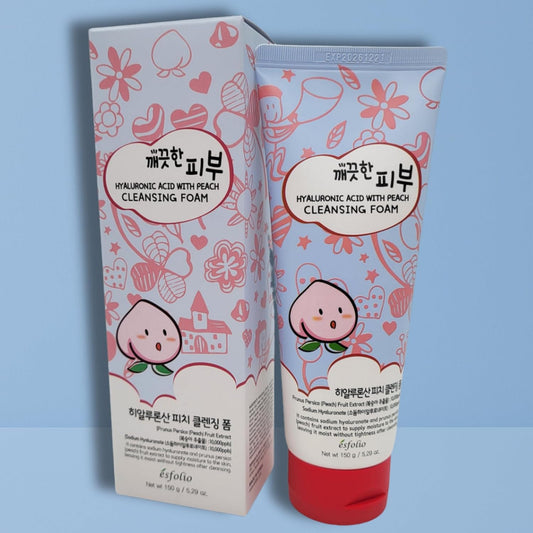 Hyaluronic Acid with Peach Cleansing Foam Face Wash – Moisturizing Facial Cleanser – Gently Removes Dirt, Oil & Impurities – Soft Creamy Foam with Hydrating Formula (5.29oz -150g)