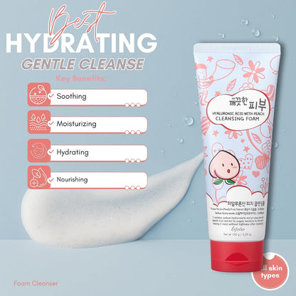 Hyaluronic Acid with Peach Cleansing Foam Face Wash – Moisturizing Facial Cleanser – Gently Removes Dirt, Oil & Impurities – Soft Creamy Foam with Hydrating Formula (5.29oz -150g)
