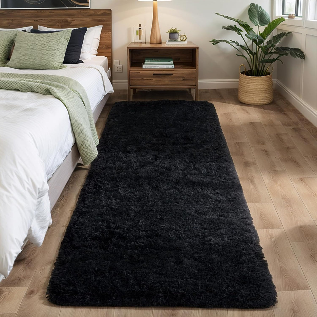 Black 2x6 Hallway Runner Rug for Bedroom, Soft Fluffy Entryway Bedside Rugs