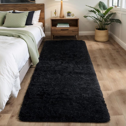 Black 2x6 Hallway Runner Rug for Bedroom, Soft Fluffy Entryway Bedside Rugs