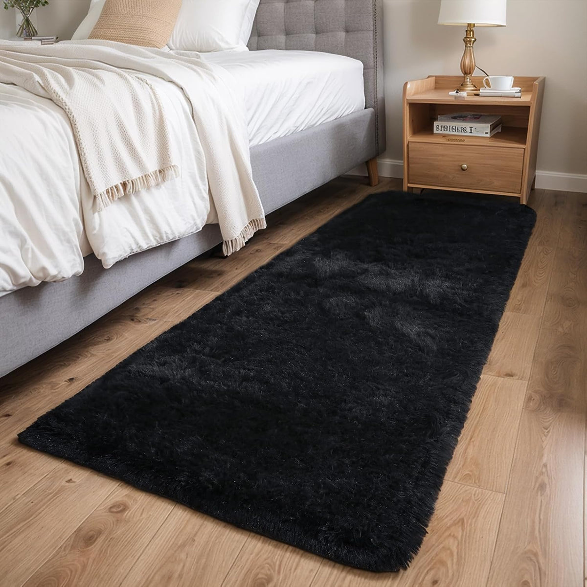 Black 2x6 Hallway Runner Rug for Bedroom, Soft Fluffy Entryway Bedside Rugs
