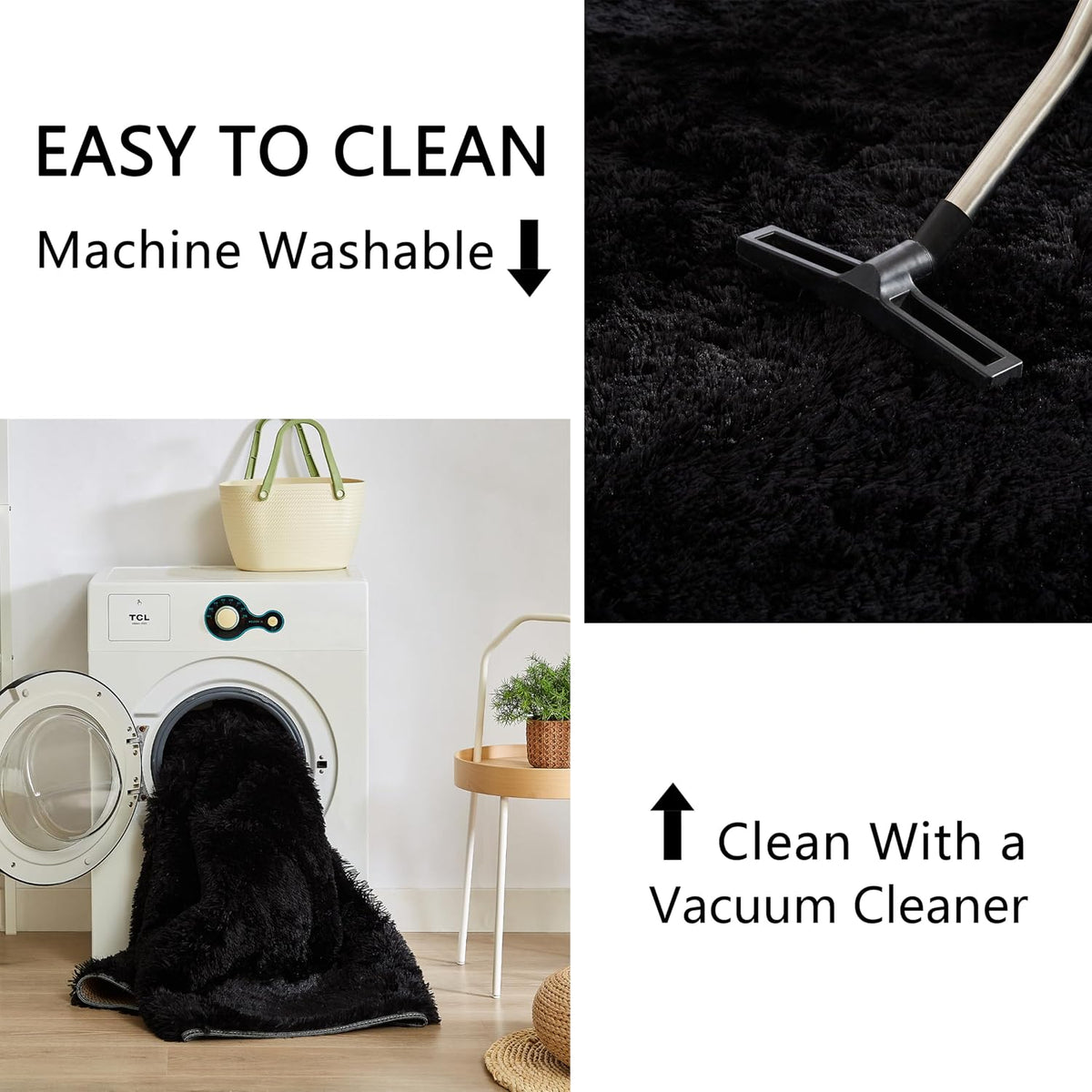 Black 2x6 Hallway Runner Rug for Bedroom, Soft Fluffy Entryway Bedside Rugs