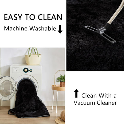 Black 2x6 Hallway Runner Rug for Bedroom, Soft Fluffy Entryway Bedside Rugs