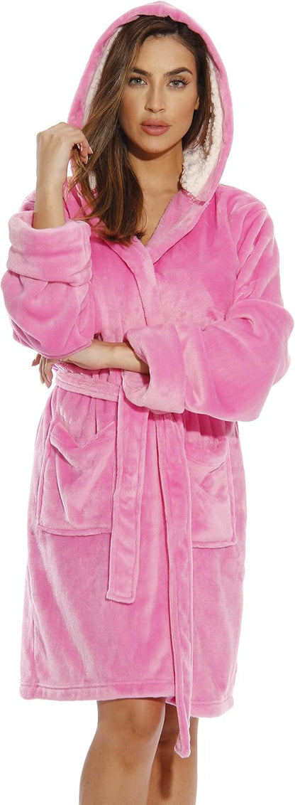 Hooded Velour Robe for Women with Sherpa Lined Hood