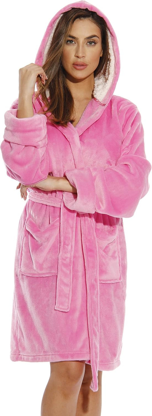 Hooded Velour Robe for Women with Sherpa Lined Hood