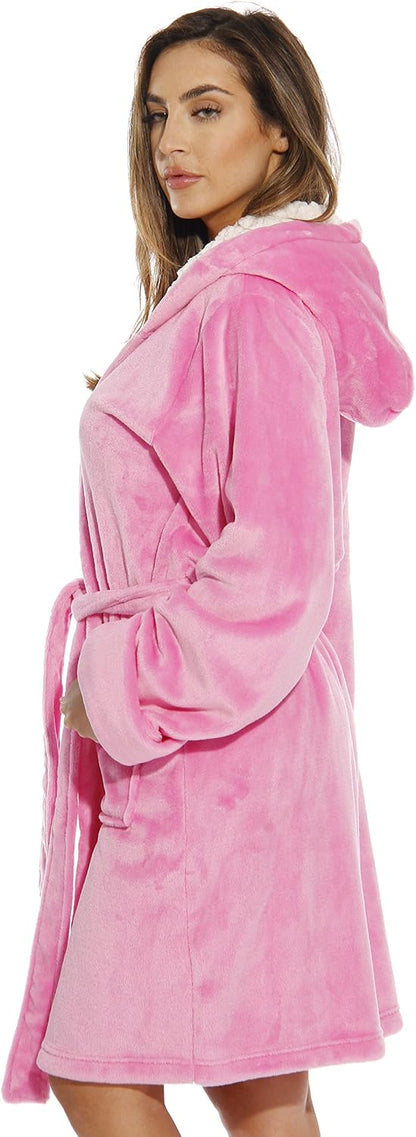 Hooded Velour Robe for Women with Sherpa Lined Hood