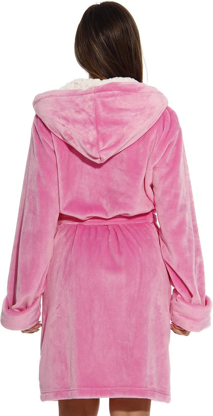 Hooded Velour Robe for Women with Sherpa Lined Hood