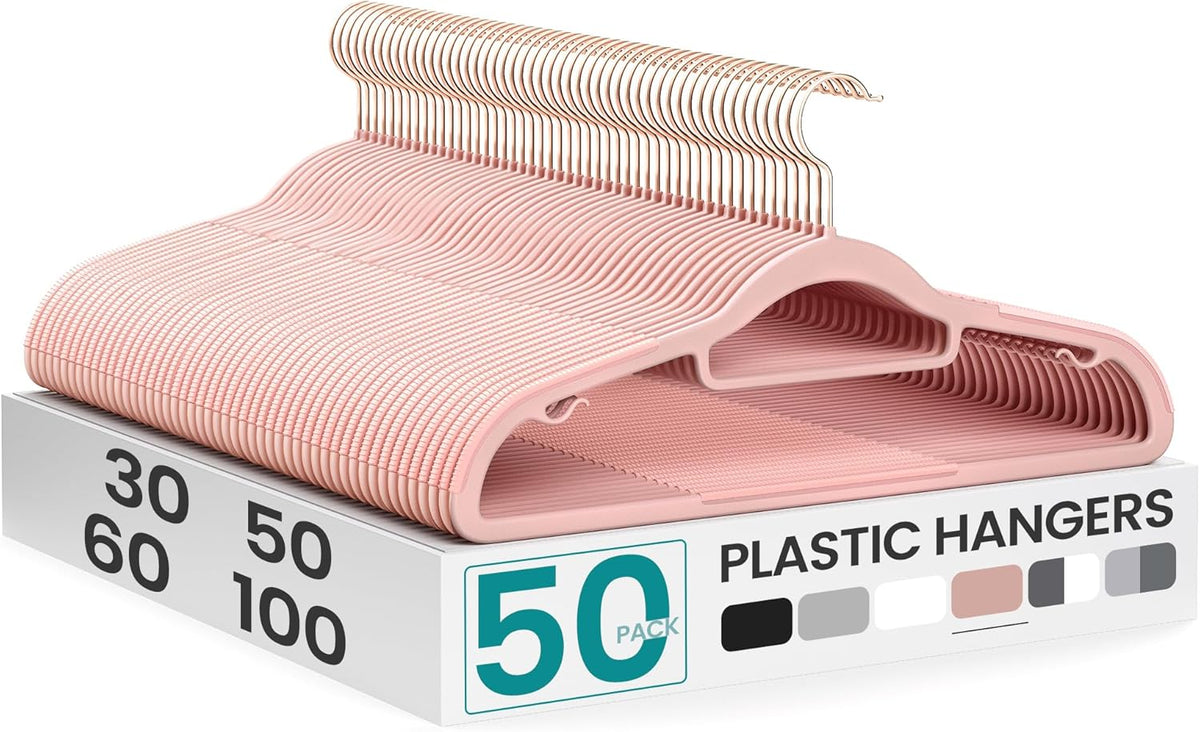 SONGMICS Pack of 50 Coat Hangers, Space-Saving Plastic Clothes Hangers