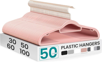 SONGMICS Pack of 50 Coat Hangers, Space-Saving Plastic Clothes Hangers