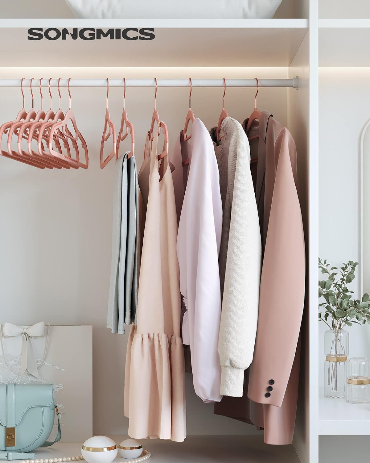 SONGMICS Pack of 50 Coat Hangers, Space-Saving Plastic Clothes Hangers