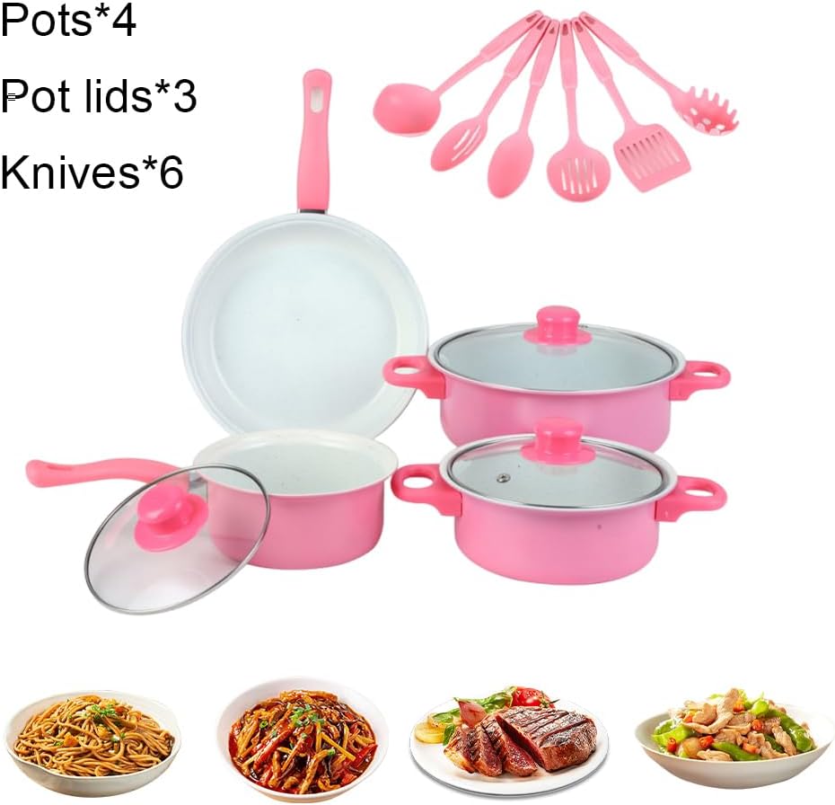 12-Piece Non-Stick Cookware Set Deep Frying Pan with Lid Milk Pot Maifan Stone Frying Pan Cooking Pot Set for All Types of Cooker
