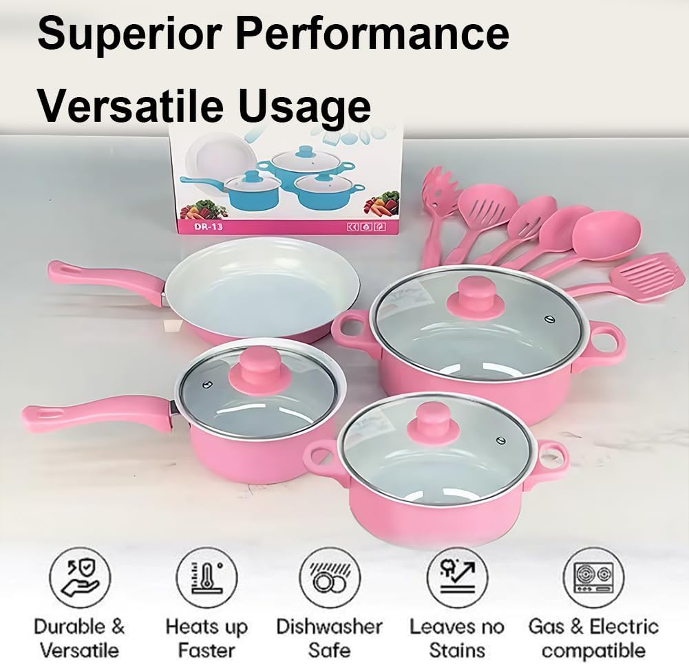 12-Piece Non-Stick Cookware Set Deep Frying Pan with Lid Milk Pot Maifan Stone Frying Pan Cooking Pot Set for All Types of Cooker