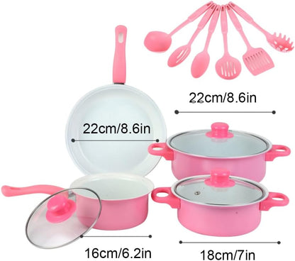 12-Piece Non-Stick Cookware Set Deep Frying Pan with Lid Milk Pot Maifan Stone Frying Pan Cooking Pot Set for All Types of Cooker