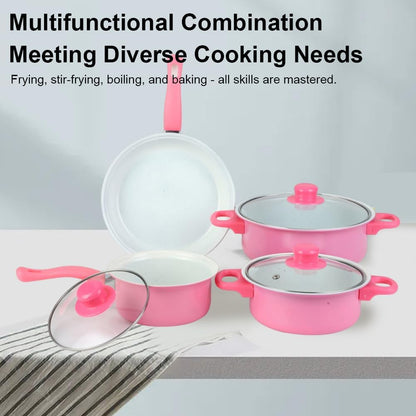 12-Piece Non-Stick Cookware Set Deep Frying Pan with Lid Milk Pot Maifan Stone Frying Pan Cooking Pot Set for All Types of Cooker
