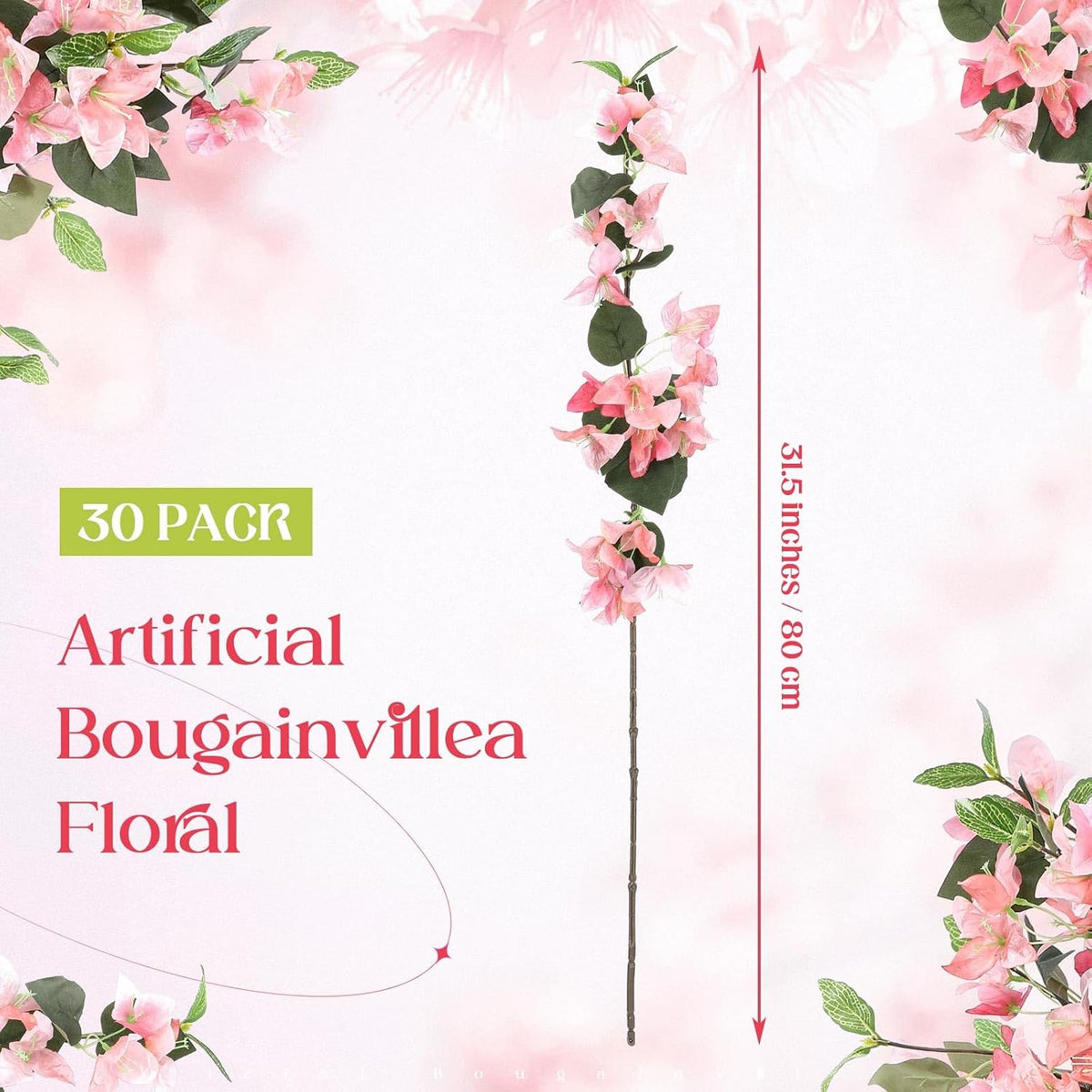 30 Pcs Fake Bougainvillea Bulk Silk Flower UV Resistant, Peach Pink