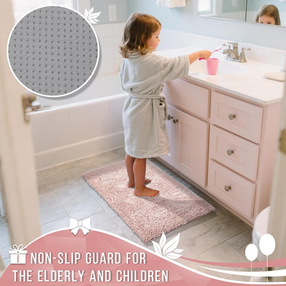 Chenille Bathroom Rugs Non Slip, Extra Thick Soft Absorbent Bath Rug 31.5x20 Inch, Machine Washable Quick Dry Bath Mat for Bathroom Floor, Tub and Shower, Home Decor Accessories, Pink