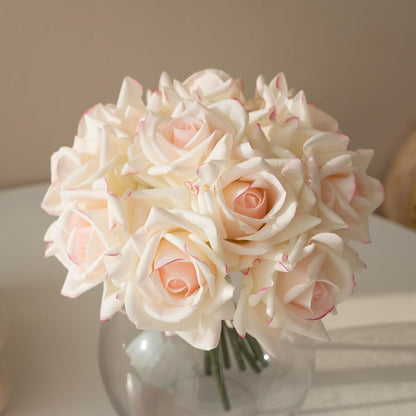 Artificial Roses Single Stem 10pcs Fake Silk Flower Arrangement Bouquet for Home Party Wedding Decoration(Pink Edge)