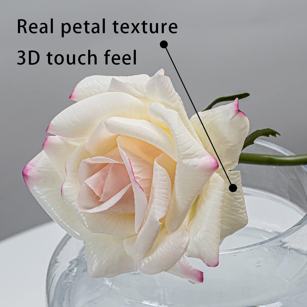 Artificial Roses Single Stem 10pcs Fake Silk Flower Arrangement Bouquet for Home Party Wedding Decoration(Pink Edge)
